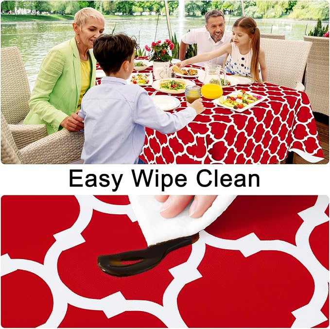 Smiry Rectangle Table Cloth, Waterproof Vinyl Tablecloth with Flannel Backing for Rectangle Tables, Wipeable Spillproof Plastic Tablecloths for Dining, Camping, Indoor and Outdoor (60"x102", Red)