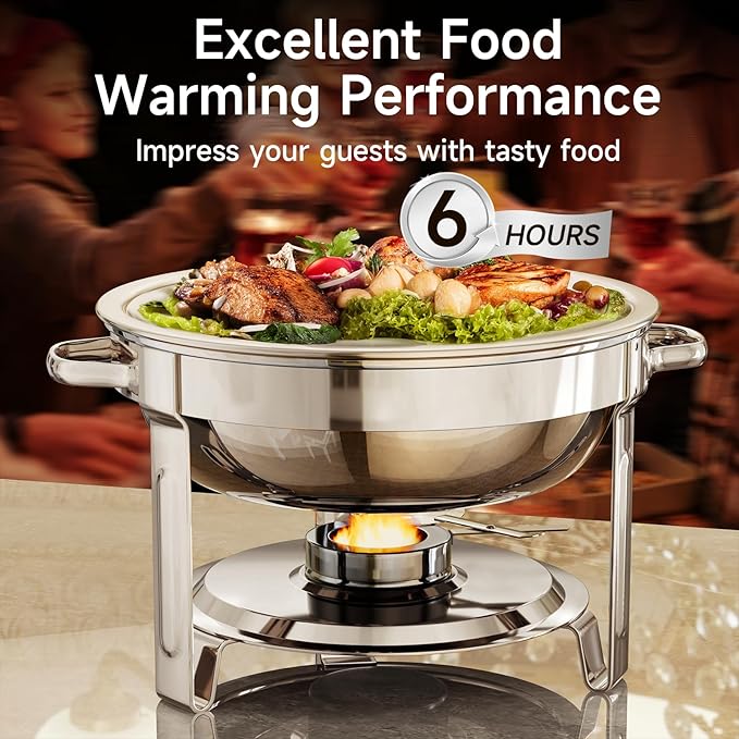 Chafing Dishes for Buffet, 4 Pack 5QT Round Stainless Steel Chafing Dish Set for Home Parties, Christmas Gatherings, Catering Events Complete Buffet Warmer Set (Silver 4)