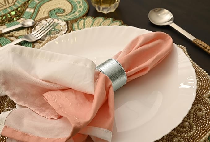 CLEENTABLE Decorative Napkin Ring - 12 Pack Decorative Metal Round Napkin Holders, Finish with Beaded Edge, Vintage Rustic Metal Napkin Rings for Dining, Weddings, Holidays (Silver)