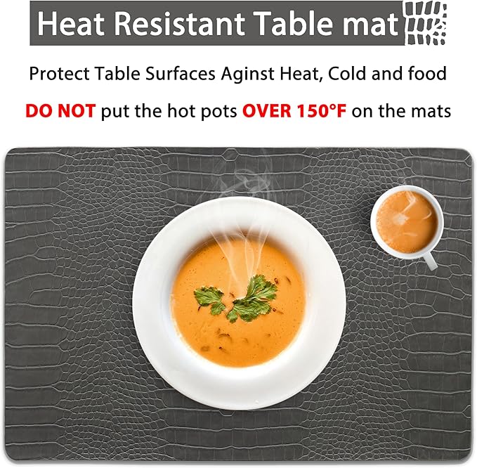 Set of 4 Faux Leather Placemats, PU Table Mats, Waterproof, Stain Resistant, Heat Resistant, Easy to Clean for Kitchen Dining Table,Conference Table
