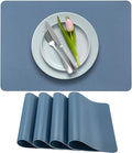 More Décor Faux Leather Placemats Set of 4 for Dining Table – Waterproof, Wipeable, Washable, Stain & Heat Resistant, Non-Slip Table Mats – 12 X 17 Inch, (Solid Blue, 4)