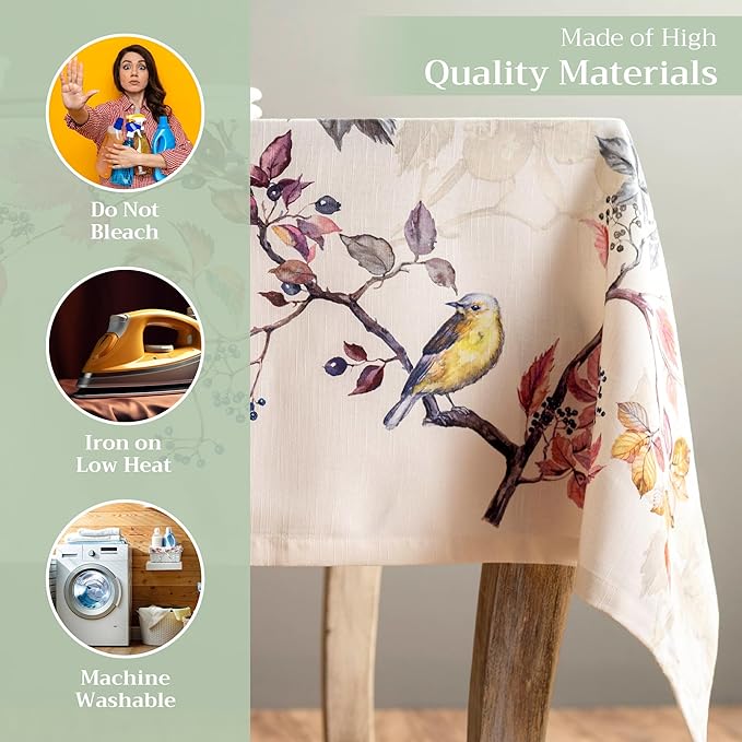 Maison d' Hermine Table Cloth Rectangle Table 100% Cotton 60 x 120 Inches Fall Tablecloth Reusable Everyday Use for Thanksgiving Christmas Decorations Dining Farmhouse Party (Equinoxe - Beige)