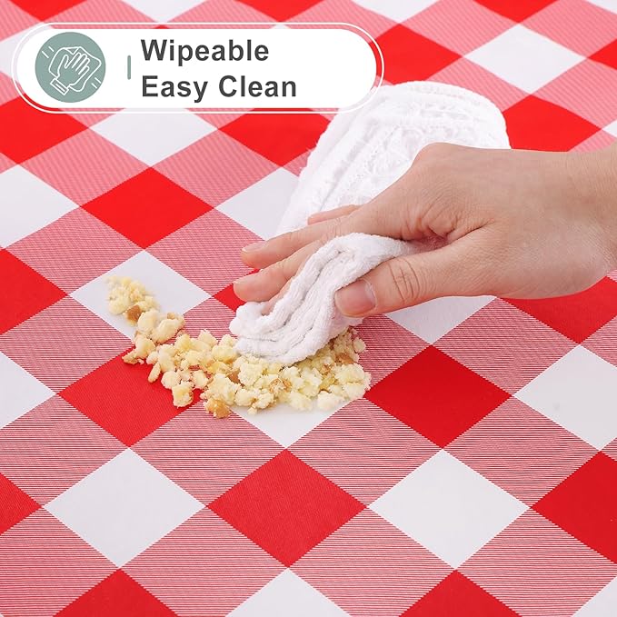 misaya Rectangle Waterproof Vinyl Table Cloth, Buffalo Flannel Backed Tablecloth, Wipeable Plastic Table Cover for Valentine's Day, Dinner, Kitchen, Outdoor (60" x 84", Red and White)