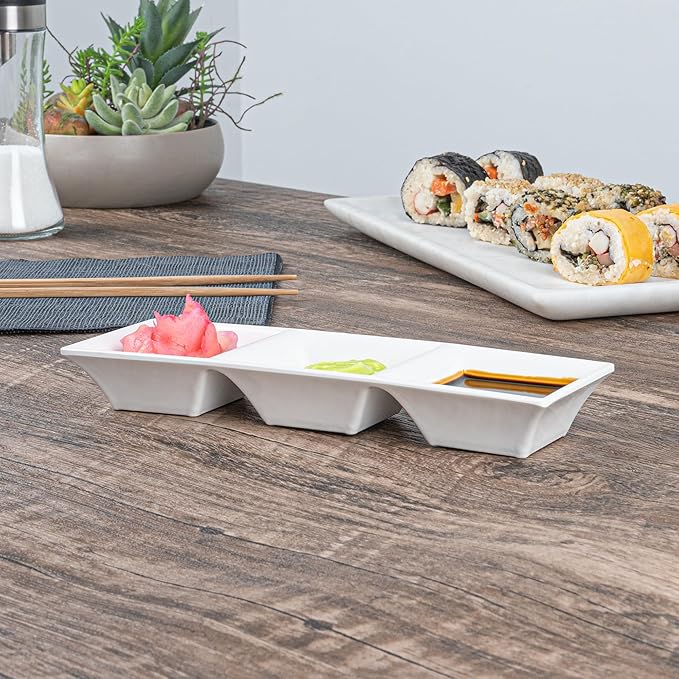 Melamine Triple Bowl, Melamine Triplet Bowl Set - Square Bowls - White - 8.8" - 10ct Box - Voga - Restaurantware