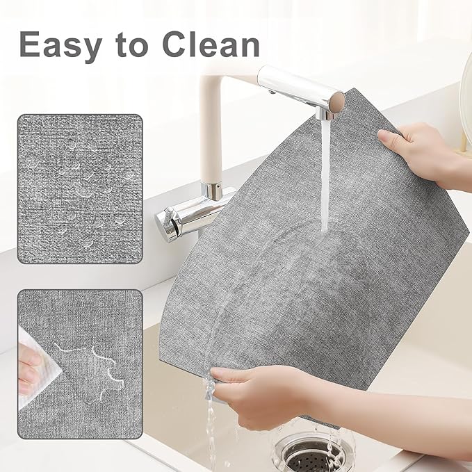 Homaxy Round Table Placemats Set of 4, Washable Wedge Shaped Faux Leather Table Mats, Wipeable Kitchen Dinner Place Mats for Indoor Outdoor, Light Grey