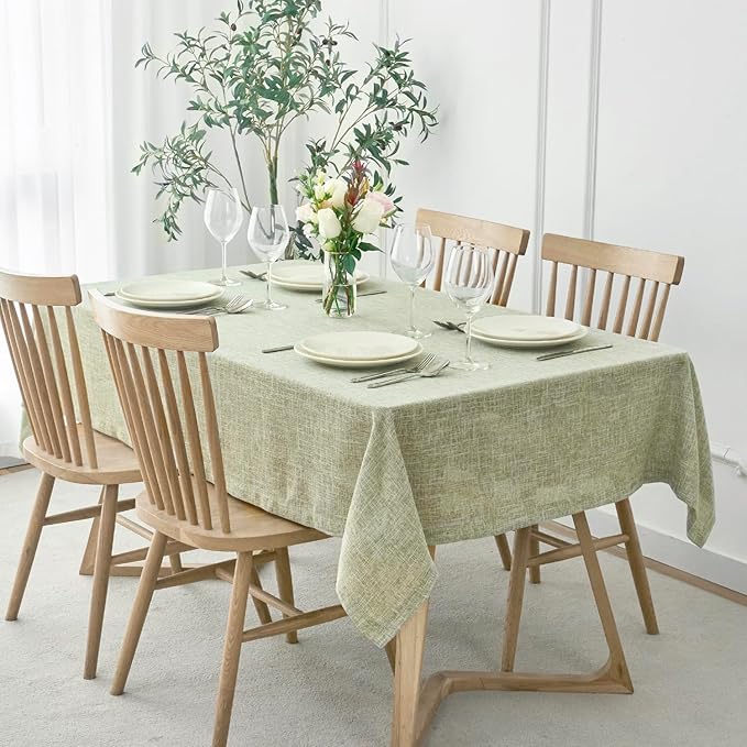 maxmill Flaxy Faux Linen Table Cloth with 2-Tone Slubby Texture Wrinkle Resistant Anti-Shrink Soft Tablecloth for Kitchen Dining Tabletop for Buffet Banquet Parties Rectangle 60 x 140 Inch Sage