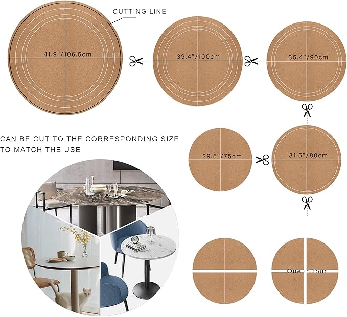 CENNBIE 42/40/36/32/30 Inches Round Table Mat - Cork Leather Placemats - Suitable as Side Dining Coffee Table Cover - Can Be Cut to Fit (Cream)