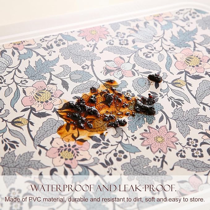 ISAENNE Designer PVC Placemats Set of 6,Rectangular Floral Placemat, Waterproof and Heat-Resistant,Decoration for Kitchen, Dining, Party,Holiday, New Year,12"*17"