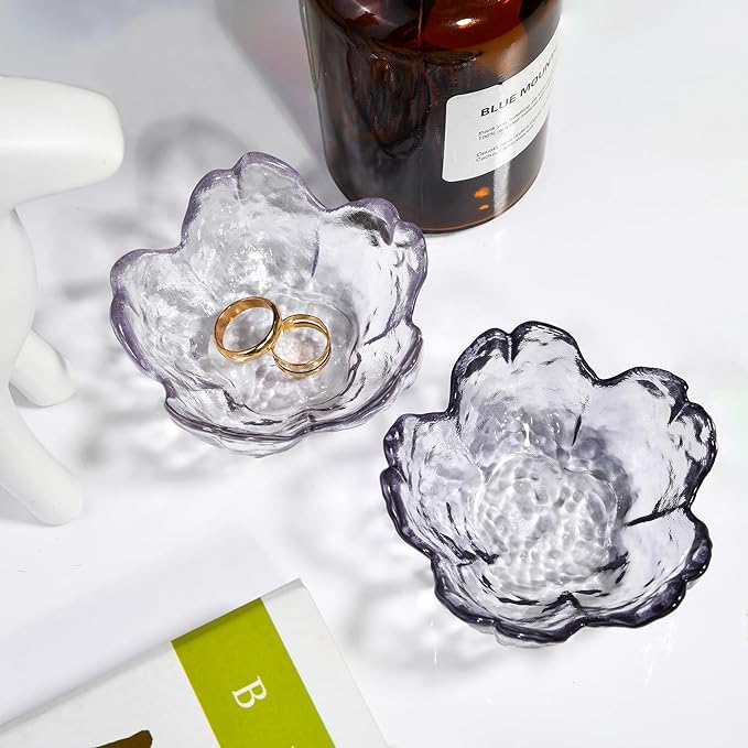 Cherry Blossom Glass Ring Holder Dish, Decorative Jewelry Trinket Rings Earrings Keys Storage Organizer Tray(Gray)