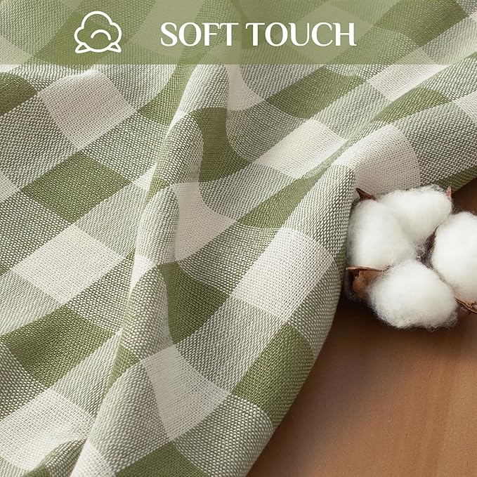Softalker Spring Checkered Tablecloth Rectangle, Outdoor Linen Cotton Gingham Table Cloth with Tassel, Heavy Duty Wrinkle Free Buffalo Plaid Table Cover for Easter Dining Home - 55 x 120 Inch, Sage