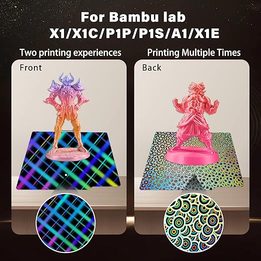 New Upgraded H1H Build Plate for Bambu Lab A1/X1C/X1/X1E/P1P/P1S/P2S 3D Printer, Smooth Kaleidoscope+Smooth Skynet Spring Steel Plate Flexible Plate 257x257mm for Bambu 3D Printers