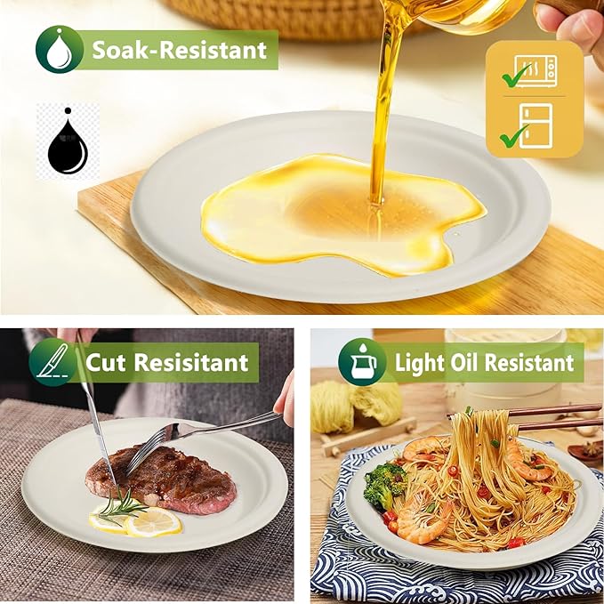 6 Inch Small Paper Plates, 300 Pack Disposable Compostable Dessert Plates Made from Sugarcane Fibers, Eco-Friendly, White