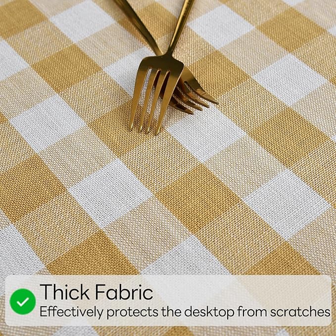 Gingham Table Cloth for Rectangle Tables Yellow Checkered Plaid Tablecloth Heavy Duty Cotton Blend Washable & Wrinkle Table Cover for Outdoor Kitchen Dining Picnic Camping (52x98 Inch)