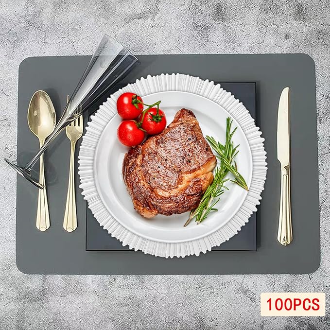 100 Pcs Charger Plates Set, Round Charger Plates, Reusable Serving Plates Embossed Rim Plastic Chargers Plate Decorative Round Plate Chargers