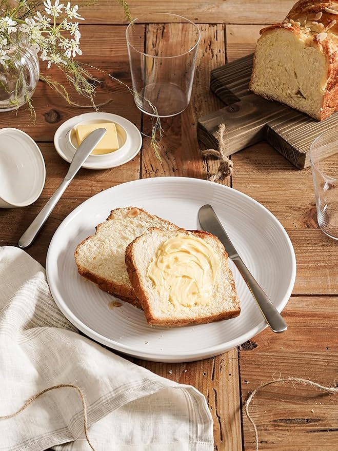 LE TAUCI Ceramic Plates and Bowls Set for 6, 18-Piece Ceramic Dinnerware Set, Farmhouse Dishes Set, Microwave & Dishwasher Safe, Stackable, 10" Dinner+8" Salad Plates+6" Bowls, White