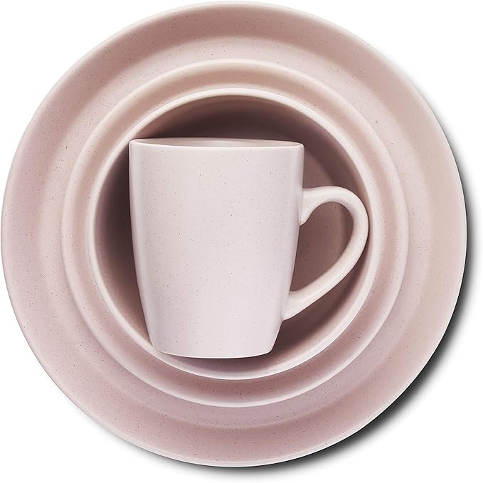 SERVICE FOR 4 - Total of 16 pieces including 8 dinner plates (10”), 4 salad plates (7.5”), 4 bowls (5.75”), and 4 mugs (12 oz), making it the perfect set to service 4 people