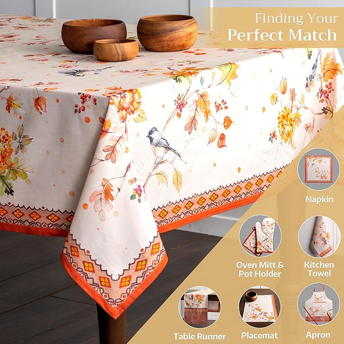 Maison d' Hermine Table Cloth Rectangle Table 100% Cotton 54 x 72 Inches Fall Tablecloth Reusable Everyday Use for Thanksgiving Christmas Decorations Dining Farmhouse Party (Kelim - Prairie)
