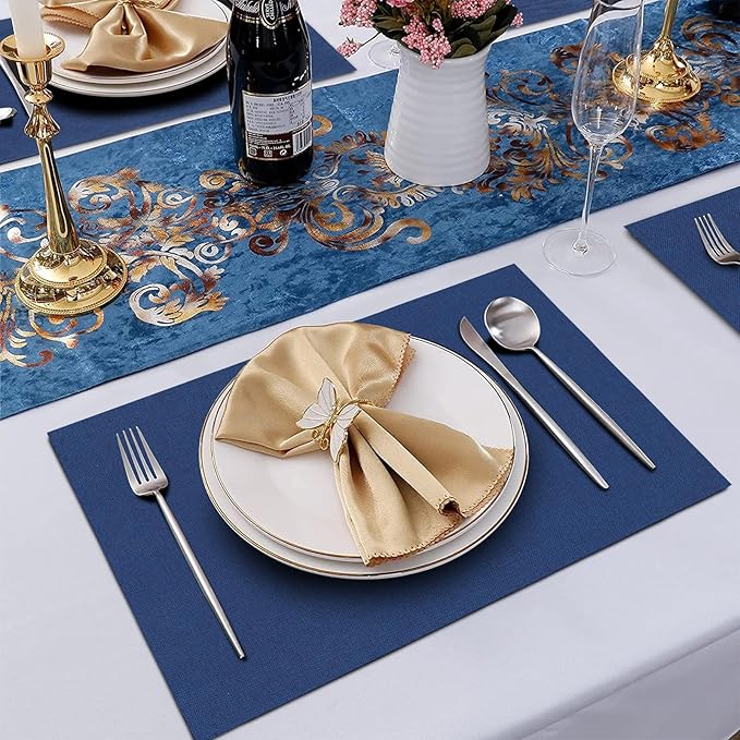 Cloth Placemats Set of 8 - Thickened Navy Blue Table Placemats Set - Heat Resistant Dining Table Place Mats Washable Kitchen Table Mats Set of 8, 18x12 inch, Easy to Clean(Blue)