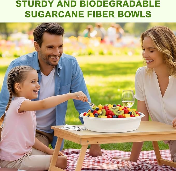 70oz Extra Large Disposable Sugarcane Fiber Paper Bowl, Heavy-Duty Round Serving Bowl for Soups, Pasta & Saucy Dishes, Eco-Friendly Tableware for Restaurants & Catering