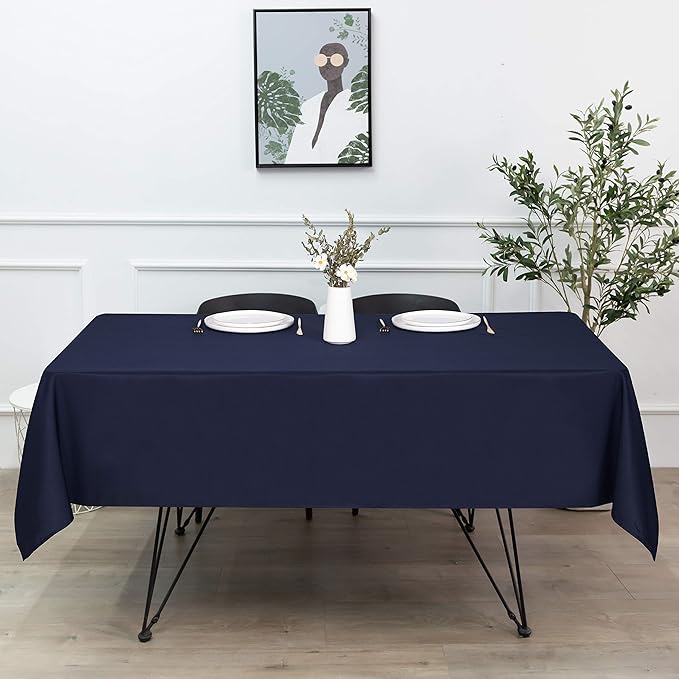 sancua Rectangle Tablecloth - 54 x 108 Inch - Stain and Wrinkle Resistant Washable Polyester Table Cloth, Decorative Fabric Table Cover for Dining Tables, Buffet Parties and Camping, Navy