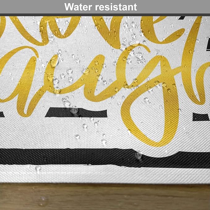 Ambesonne Live Laugh Love Place Mats Set of 4, Romantic Design Hand Drawn Stripes and Calligraphic Text, Washable Fabric Placemats for Dining Table, Standard Size, White Yellow