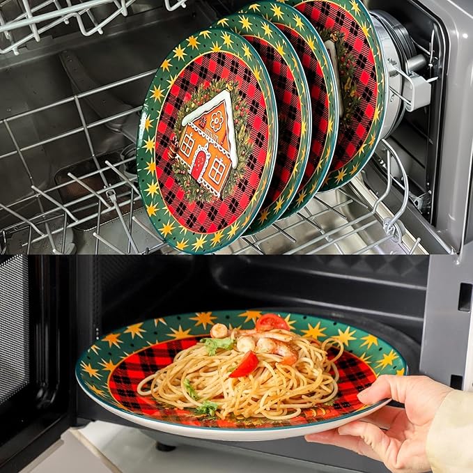 Dinner Plates Set of 6, 10 Inch Ceramic Plates, Christmas Dishes for Dinner Party Holiday Occasions, Microwave And Dishwasher Safe