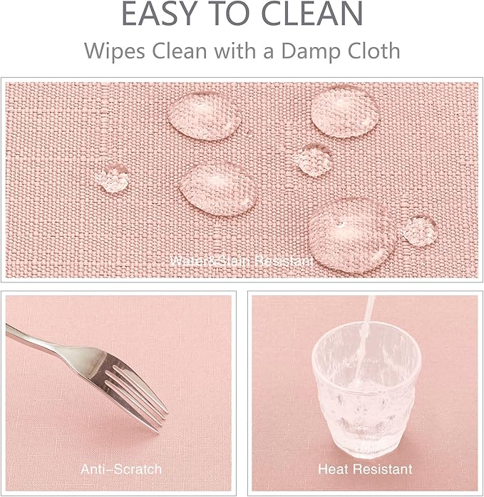 Rectangle 4 Feet Tablecloth 60x84 inch Linen Textured Table Cloth Stain and Wrinkle Resistant Washable Polyester, Decorative Table Cover Waterproof for Dining, Buffet and Camping, Pink