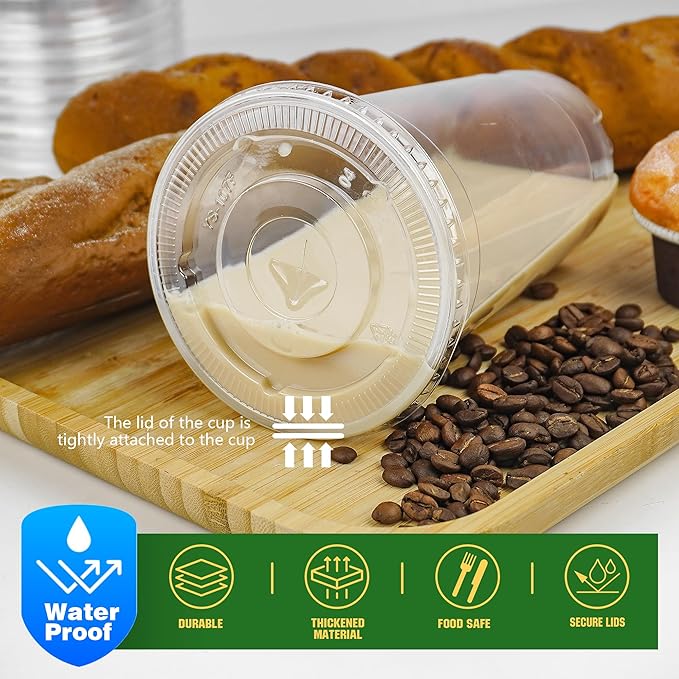 Charmount 32 oz 50 Sets Clear Plastic Cups with Lids and Straws, Sturdy & Food Safe Disposable To Go Cups for Cold Drinks, Iced Coffee, Milkshakes, Smoothies