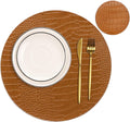 Jovono Round Leather Placemats for Round Tables Set of 4, Brown Place Mats and Coasters, Wipeable Waterproof Heat Resistant Table Mats Easy to Care for Indoor Decor 13 inch Diameter