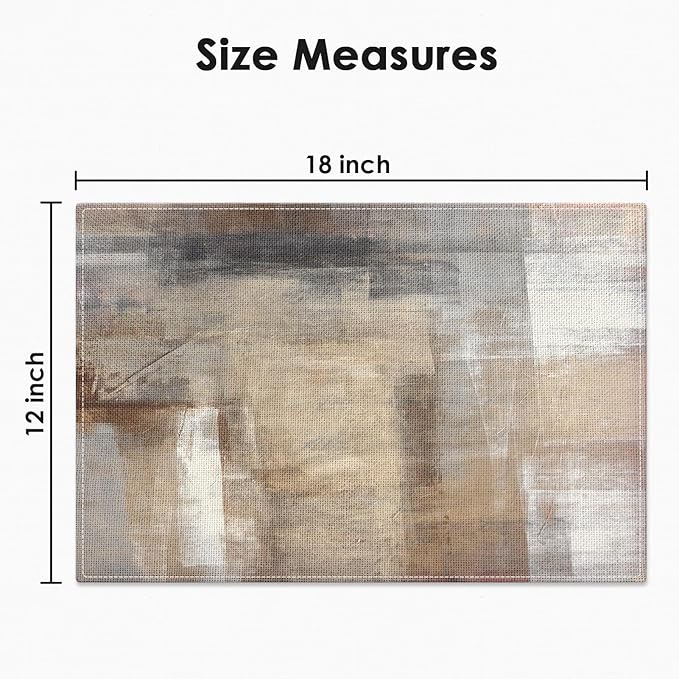 Emvency Farmhouse Placemats Set of 4, 12x18 Inch Modern Abstract White and Brown Art Painting Table Mats for Outdoor Home Party Kitchen Dining Decoration