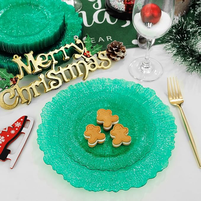U-QE 60PCS Green Plastic Plates - Clear Plastic Plates Disposable Heavy Duty - Green Disposable Plates Include 30PCS 10inch & 30PCS 7inch for Party&Wedding