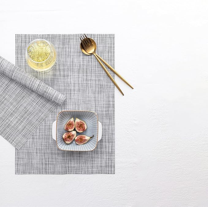 LEXMORE Placemats Set of 8 Vinyl/Plastic Woven Place Mats for Kitchen Table Indoor/Outdoor Washable Placemat Wipeable Dining Table Mats(Gray)
