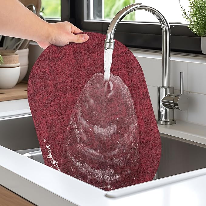 Placemats for Dining Table Set of 6 Non-Slip, Heat Resistant Oval Leather Placemat Double Layer, Waterproof Table Mats Easy to Clean for Kitchen Dining Room Coffee Office Table, Wine Red