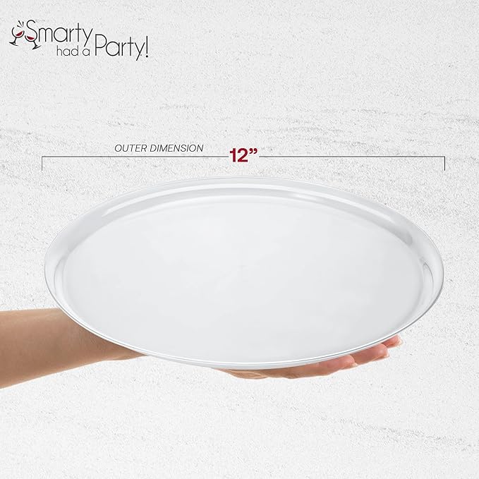 Smarty Had A Party 12 Inch Clear Round Plastic Serving Tray – Elegant Party Platters for Serving Food, Heavy-Duty Disposable Plastic Serving Trays for Catering, Weddings & Events – Set of 25