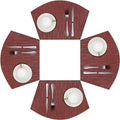 SHACOS Small Round Table Placemats Set of 4 Wedge Placemats Burgundy Red Heat Resistant Table Mats Wipe Clean (4, Burgundy Red)