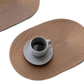 FunWheat Oval Braided Placemats Set of 6 Table Mats for Dining Tables Washable Heat Resistant Place Mats for Indoor Outdoor Use 12 x18 Inch(Oval Light Brown, 6pcs)
