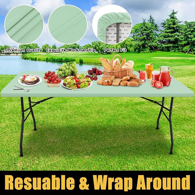 Smiry Rectangle Picnic Table Cloth, Waterproof Elastic Fitted Tablecloths for 4 Foot Tables, Washable Polyester Table Cover for Camping, Indoor and Outdoor (Green, 30"x48")
