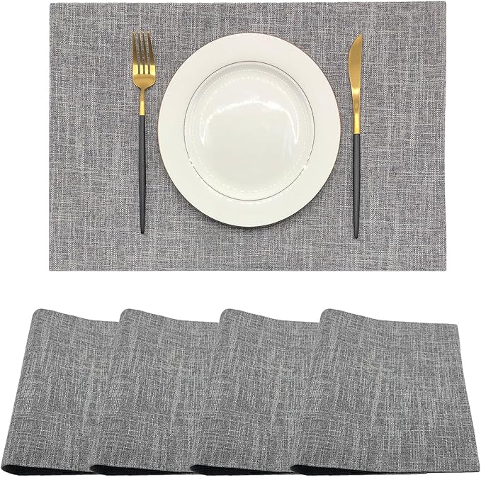 Rilassato Textile Placemats, Set of 4 Heat-Resistant Placemats for Kitchen Table, Washable Durable Linen Table Mats Woven Placemats (4, Gray)
