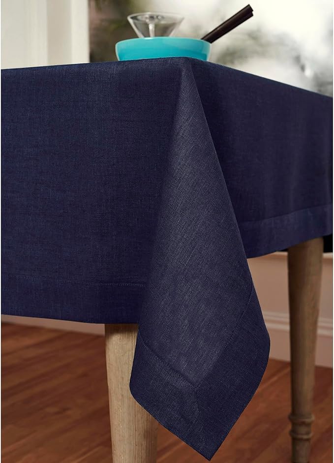 Solino Home Linen Tablecloth 60 x 156 Inch - 100% Pure Linen Chambray Navy Table Cloth for Rectangular Tables - Athena, Machine Washable Cloth Tablecloth for Winter, Spring