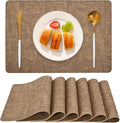 Faux Leather Placemats Set of 6, Heat Resistant Wipeable Washable Vinyl Place Mats, Waterproof Anti-Slip Dining Table Mats, Suitable for Indoor & Outdoor Use (Light Brown)