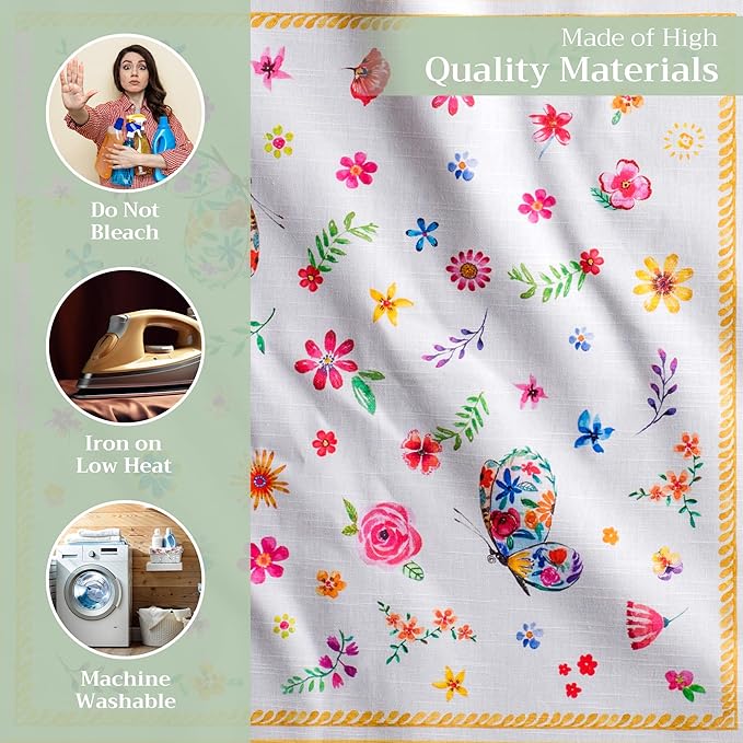 Maison d' Hermine Cloth Napkins Set of 4 100% Cotton Everyday Reusable Square Napkins Cloth Washable Dinner Wedding Valentines Day Decorations Spring/Summer (Happy Florals - Sweety, 20" x 20")