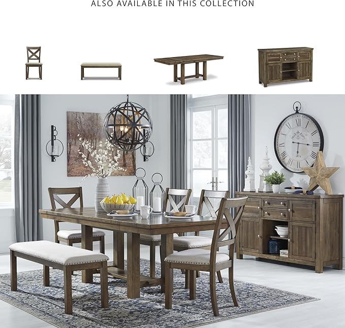 Signature Design by Ashley Moriville Vintage Casual Dining Room Buffet or Server with 4 Cabinets & Center Display Shelf, 2 Drawers, Wood, 56" Wide, Brown