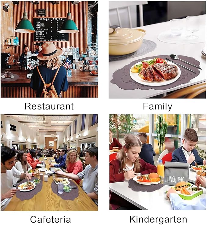 Silicone Placemat Set of 4, Oval Heat Resistant Non-Slip Mats, Waterproof Placemat, Foldable Placemats, Easy to Clean Silicone Table Mat by Siliconty(4, Cameo Brown)