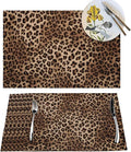 Brown Leopard Placemats Set of 4 Black Cheetah Skin Wild Animal Print Wipeable Table Mats Reusable Washable PVC Rectangle Place Mats for Kitchen Dining Home Decor 12x18 Inches