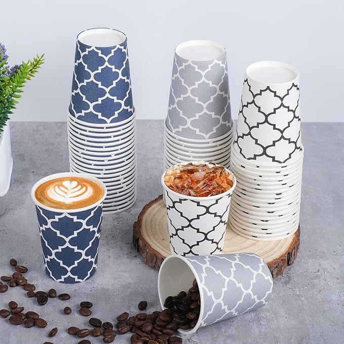 300 Pack Paper Cups 8 oz, Disposable Coffee Cups 8 OZ Colourful Hot/Cold Beverage Drinking Cups for Office Party Home Picnic