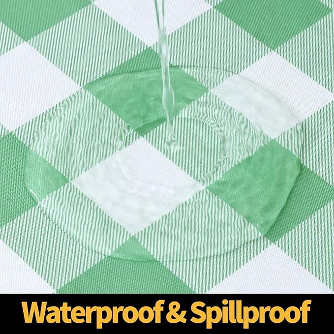 Smiry Rectangle Picnic Table Cloth, Elastic Waterproof Fitted Vinyl Tablecloths, Flannel Backed Buffalo Plaid Table Covers for Dining, Camping, Outdoor (Sage Green and White, 30" x 96")