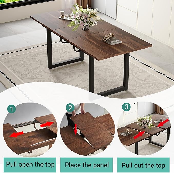 Extendable Dining Table Set for 8, 55"–71" Modern Wood Kitchen Table with 8 Upholstered Chairs, Space-Saving for Living Room Apartment, Sturdy & Comfortable, Easy Assembly