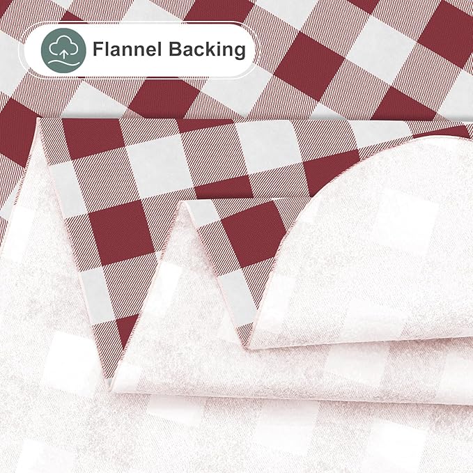 misaya Rectangle Waterproof Vinyl Table Cloth, Buffalo Flannel Backed Tablecloth, Wipeable Plastic Table Cover for Valentine's Day, Dinner, Kitchen, Outdoor (60" x 120", Burgundy and White)