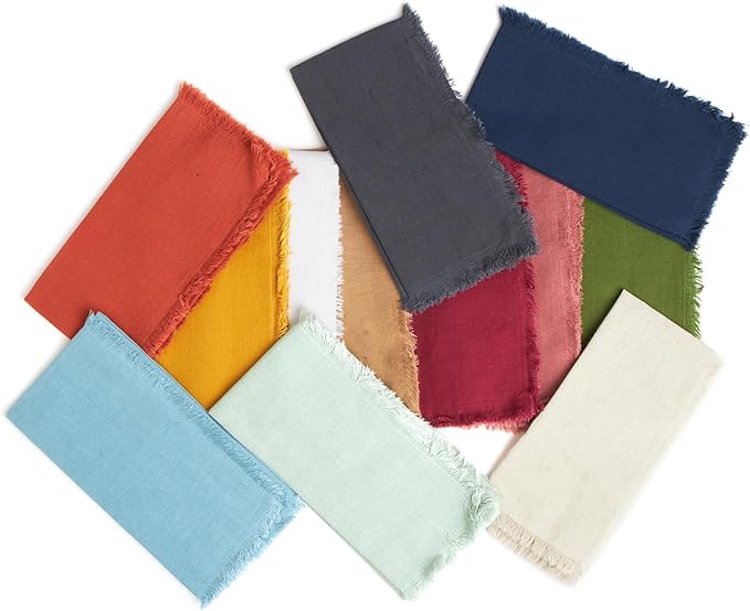 ACCENTHOME Red Cotton Linen Napkin Set of 12 18x18 inch Dinner Napkins - Washable Soft Premium Hotel Quality Reusable Hemmed Edges Napkins Perfect Table Linens for Family Dinners, Weddings