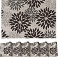Artoid Mode Floral Vinyl Placemats Set of 6, Heat Resistant Washable Non-Slip Plistic PVC Place Mats for Party Kitchen Dining Decor, Black